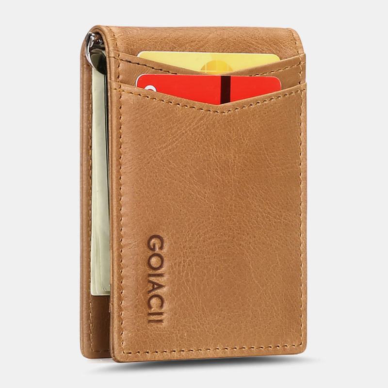 Męskie Prawdziwej Skóry Bifold Multi-card Slot Card Holder Casual Antymagnetyczne Krótkie Portfele Na Monety