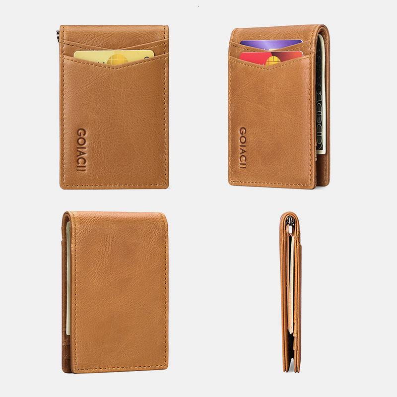 Męskie Prawdziwej Skóry Bifold Multi-card Slot Card Holder Casual Antymagnetyczne Krótkie Portfele Na Monety