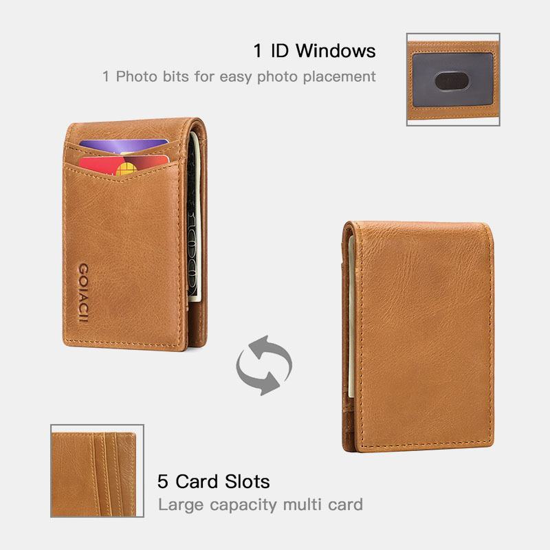 Męskie Prawdziwej Skóry Bifold Multi-card Slot Card Holder Casual Antymagnetyczne Krótkie Portfele Na Monety