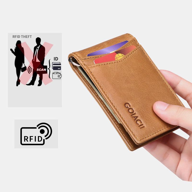 Męskie Prawdziwej Skóry Bifold Multi-card Slot Card Holder Casual Antymagnetyczne Krótkie Portfele Na Monety