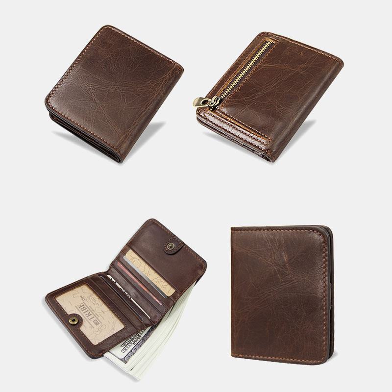 Męskie Prawdziwej Skóry Multi-card Slot Retro Casual Krótkie Portfele Id Etui Na Karty Klip Na Monety Portmonetka Portfel