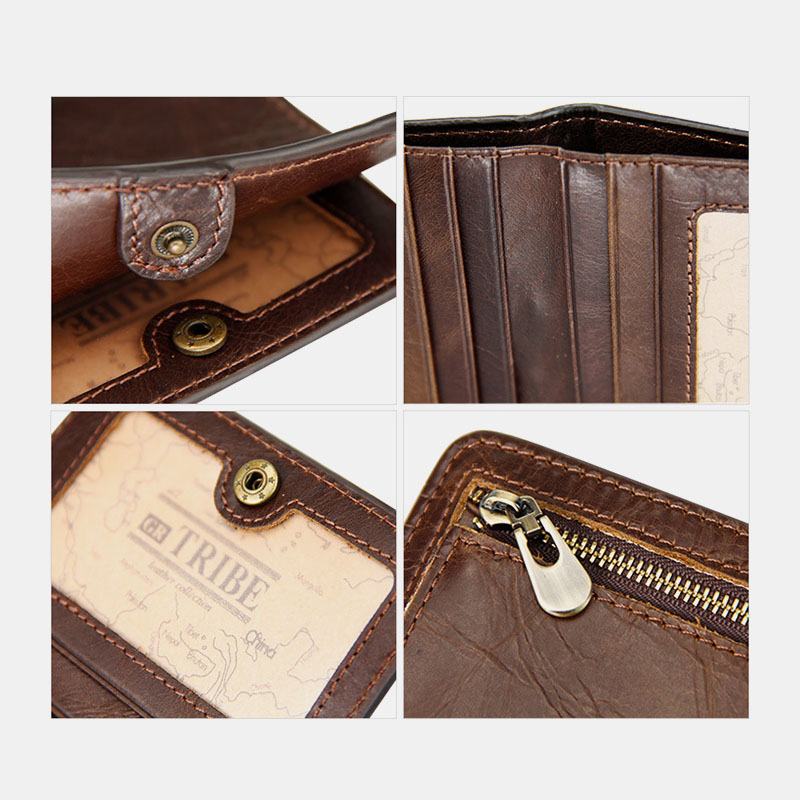 Męskie Prawdziwej Skóry Multi-card Slot Retro Casual Krótkie Portfele Id Etui Na Karty Klip Na Monety Portmonetka Portfel