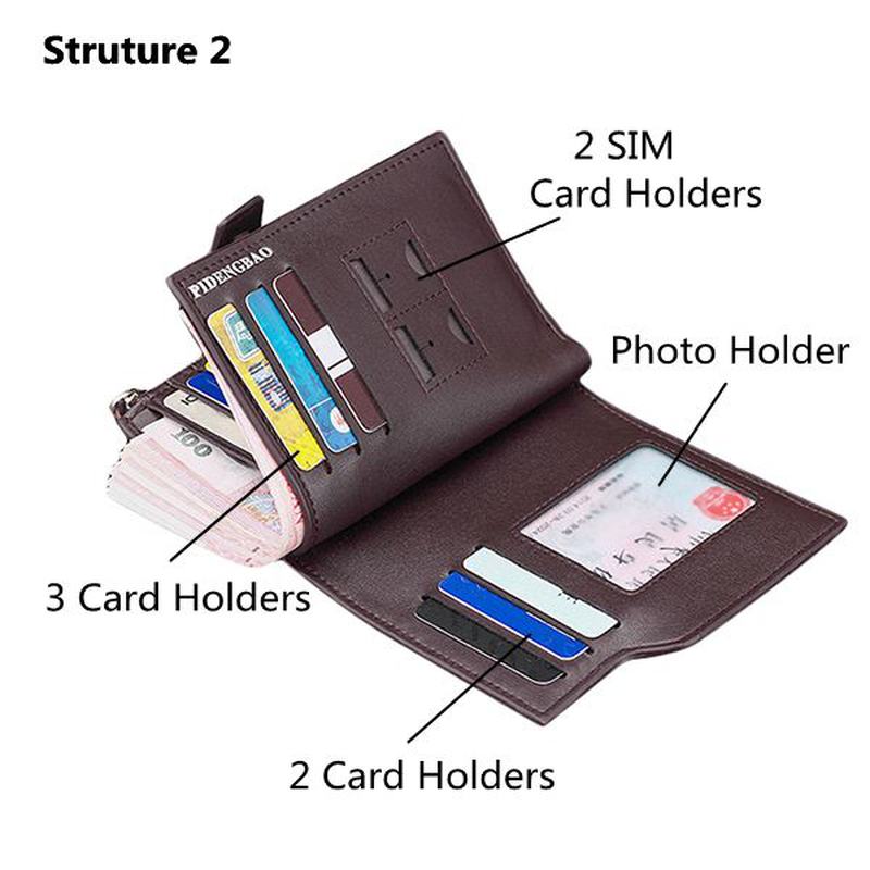 Męskie Pu Leather Casual Wallet Hasp Zipper Credit Card Holder Coin Bag