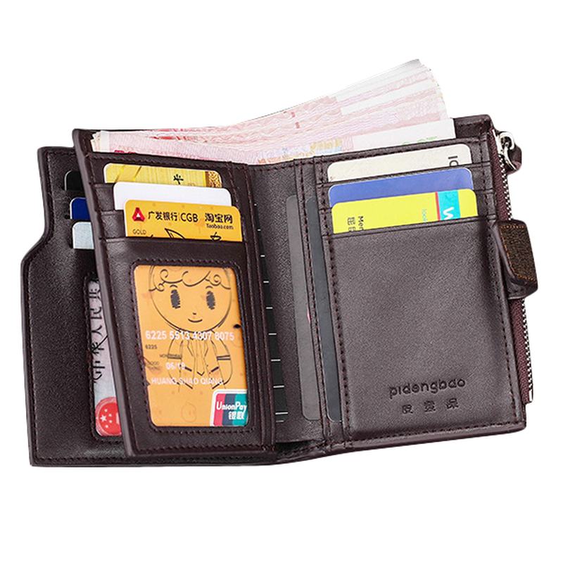 Męskie Pu Leather Casual Wallet Hasp Zipper Credit Card Holder Coin Bag