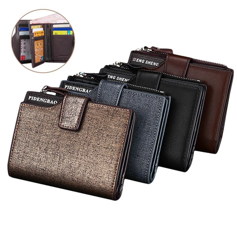 Męskie Pu Leather Casual Wallet Hasp Zipper Credit Card Holder Coin Bag