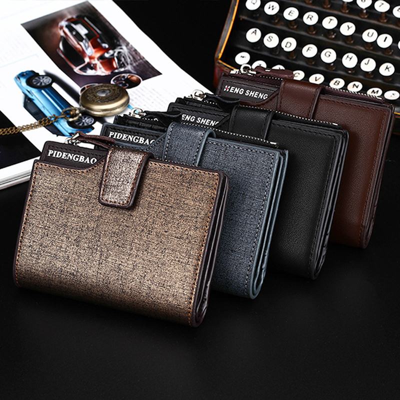 Męskie Pu Leather Casual Wallet Hasp Zipper Credit Card Holder Coin Bag