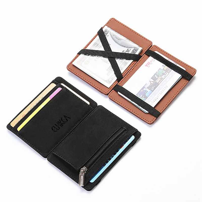 Męskie Pu Leather Money Clip Cienki Portfel Bifold Posiadacz Karty Kredytowej