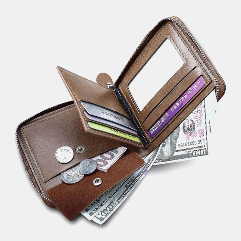 Męskie Pu Leather Short Multi-card Slot Card Holder Retro Zipper Coin Purse Wallet