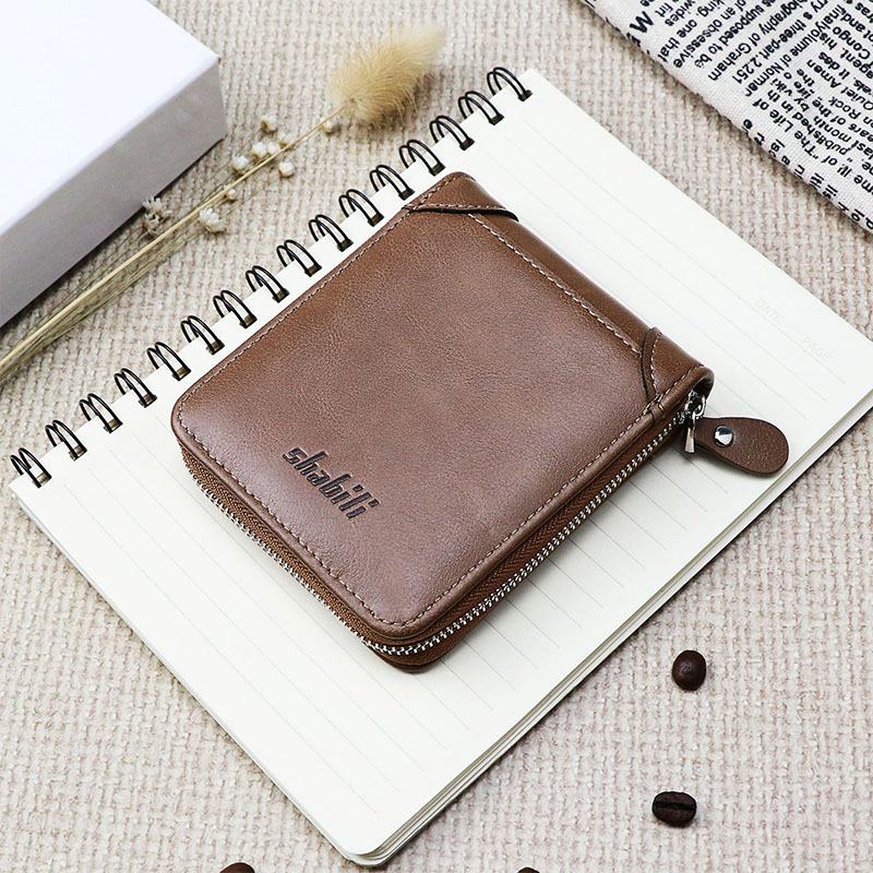 Męskie Pu Leather Short Multi-card Slot Card Holder Retro Zipper Coin Purse Wallet