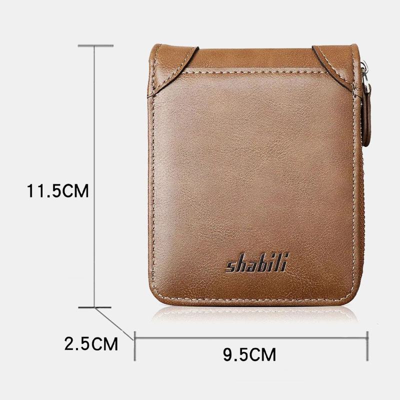 Męskie Pu Leather Short Multi-card Slot Card Holder Retro Zipper Coin Purse Wallet