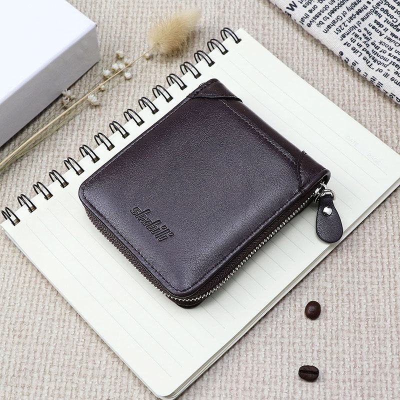 Męskie Pu Leather Short Multi-card Slot Card Holder Retro Zipper Coin Purse Wallet