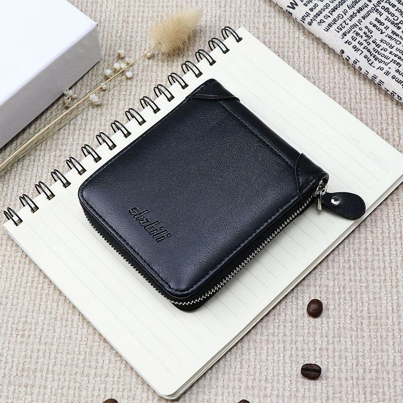 Męskie Pu Leather Short Multi-card Slot Card Holder Retro Zipper Coin Purse Wallet