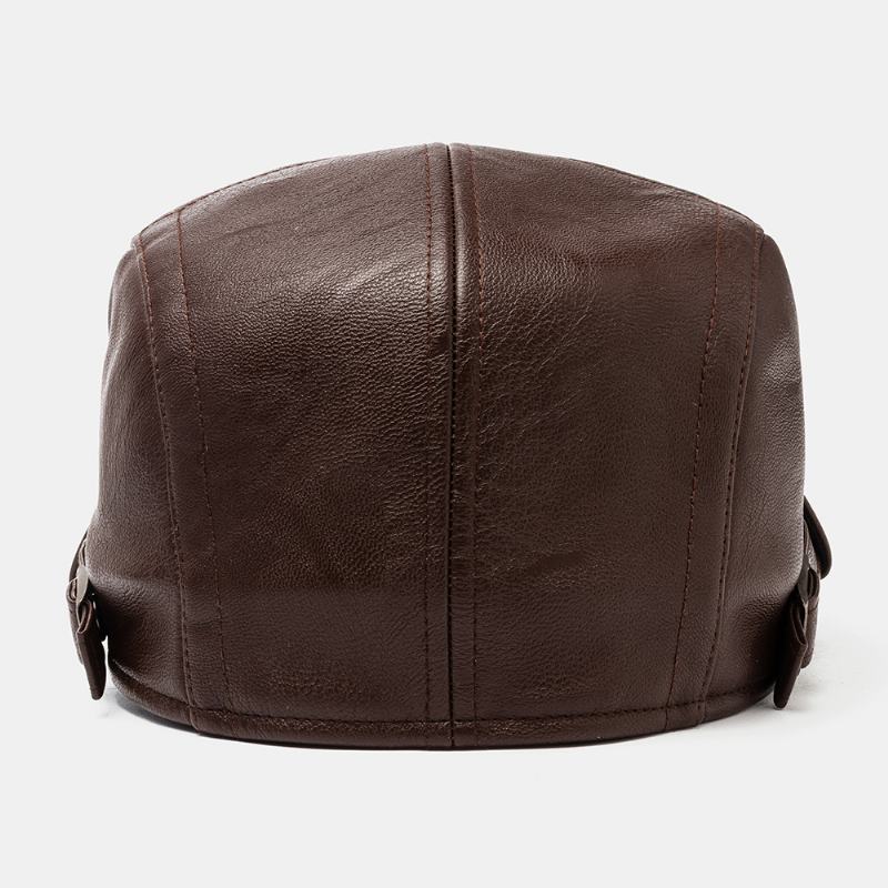 Męskie Pu Leather Solid Color Casual Vintage Regulowany Przedni Kapelusz Beret Hat