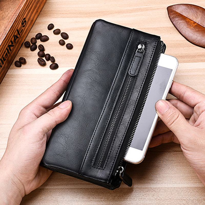 Męskie Pu Leather Solid Long Phone Portmone 11 Card Slot Wallet