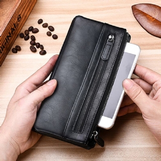 Męskie Pu Leather Solid Long Phone Portmone 11 Card Slot Wallet