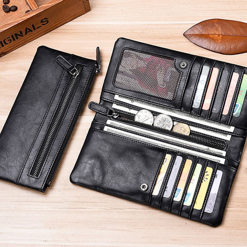 Męskie Pu Leather Solid Long Phone Portmone 11 Card Slot Wallet