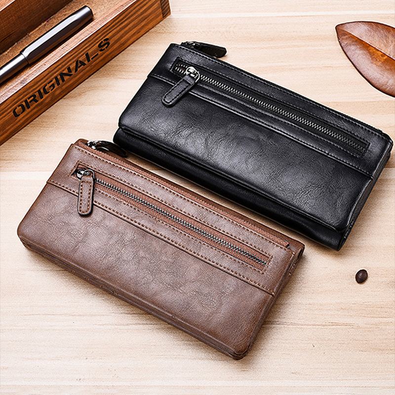 Męskie Pu Leather Solid Long Phone Portmone 11 Card Slot Wallet