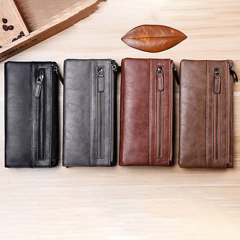 Męskie Pu Leather Solid Long Phone Portmone 11 Card Slot Wallet