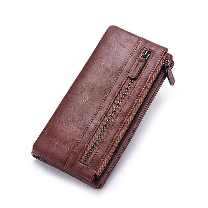 Męskie Pu Leather Solid Long Phone Portmone 11 Card Slot Wallet