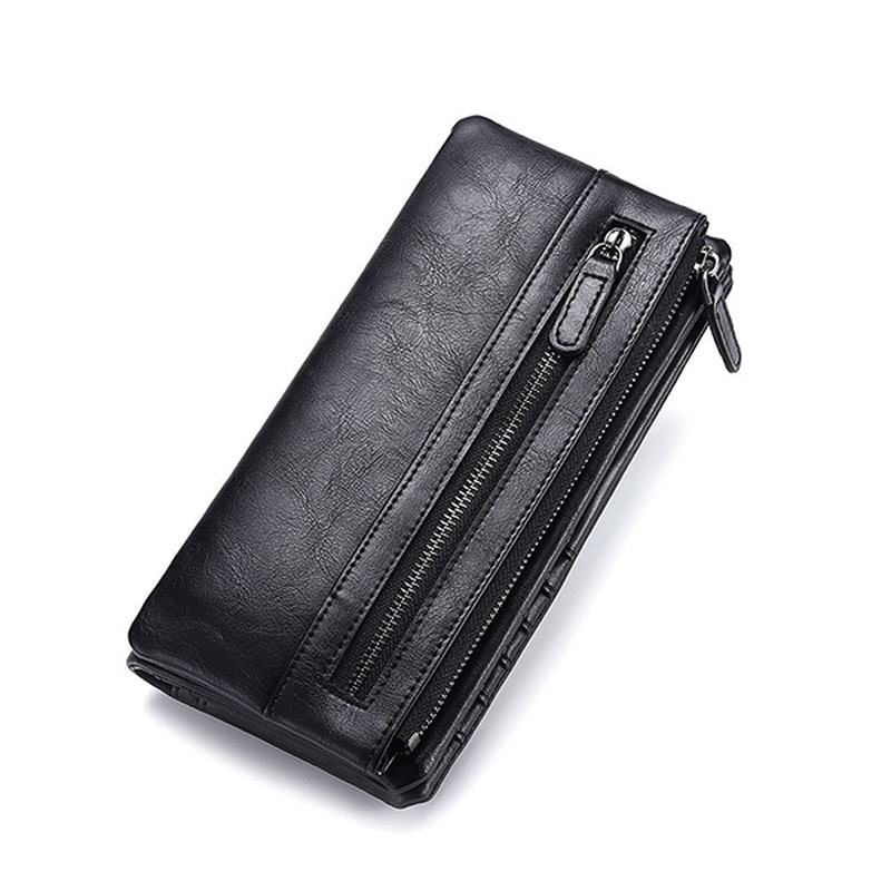 Męskie Pu Leather Solid Long Phone Portmone 11 Card Slot Wallet