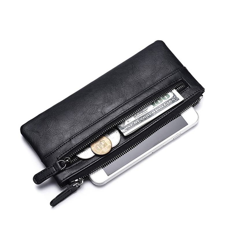 Męskie Pu Leather Solid Long Phone Portmone 11 Card Slot Wallet