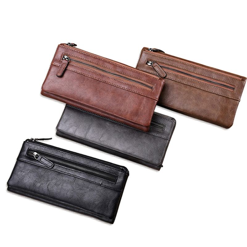 Męskie Pu Leather Solid Long Phone Portmone 11 Card Slot Wallet