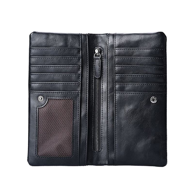 Męskie Pu Leather Solid Long Phone Portmone 11 Card Slot Wallet