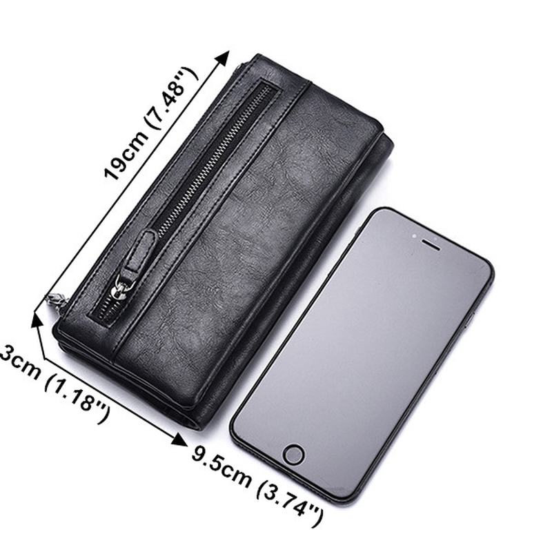 Męskie Pu Leather Solid Long Phone Portmone 11 Card Slot Wallet