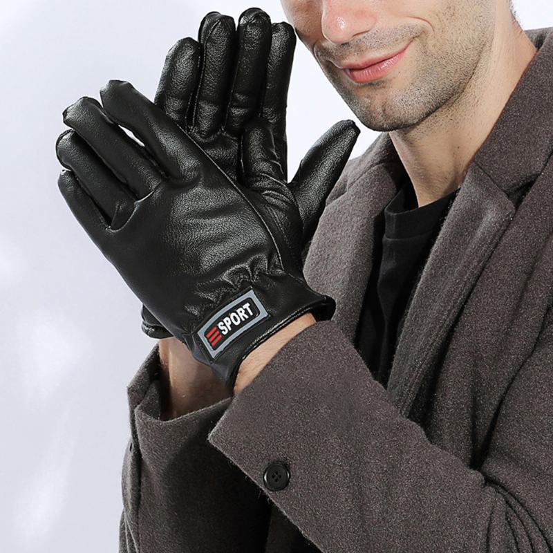 Męskie Rękawice Ze Sztucznej Skóry Wodoodporne Plus Aksamitny Ekran Dotykowy Sport Jeździecki Outdoor Full-finger Gloves