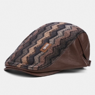 Męskie Retro Casual Outdoor Wave Stripe Pattern Patchwork Beret Hat Forward Hat