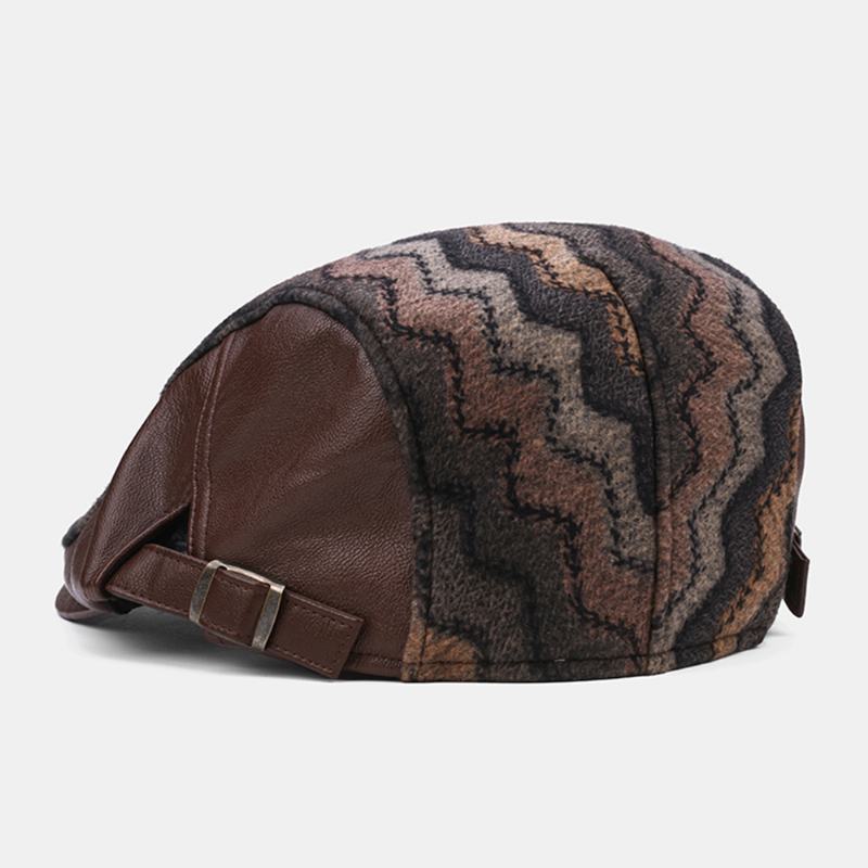 Męskie Retro Casual Outdoor Wave Stripe Pattern Patchwork Beret Hat Forward Hat