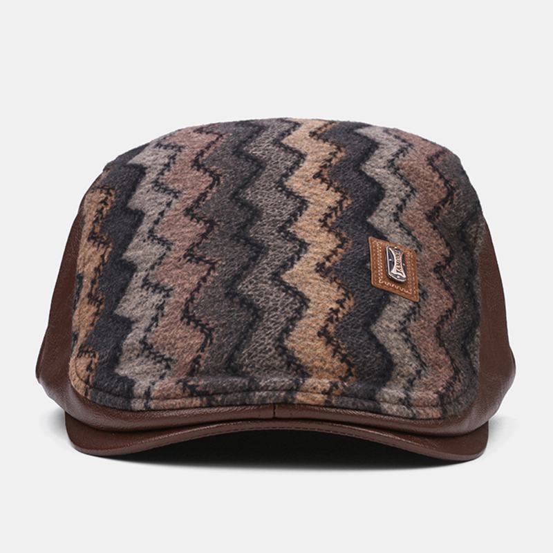 Męskie Retro Casual Outdoor Wave Stripe Pattern Patchwork Beret Hat Forward Hat