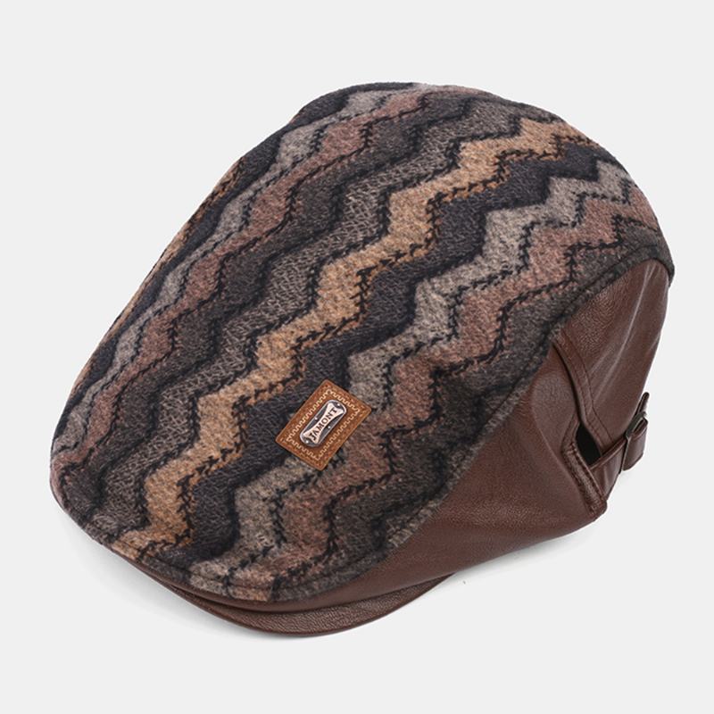 Męskie Retro Casual Outdoor Wave Stripe Pattern Patchwork Beret Hat Forward Hat