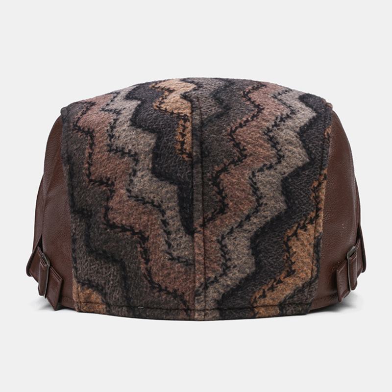 Męskie Retro Casual Outdoor Wave Stripe Pattern Patchwork Beret Hat Forward Hat