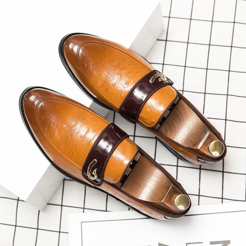 Męskie Retro Metalowe Łączenie Skórzane Slip On Business Casual Delikatne Buty