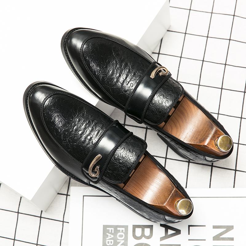 Męskie Retro Metalowe Łączenie Skórzane Slip On Business Casual Delikatne Buty