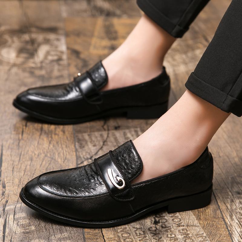 Męskie Retro Metalowe Łączenie Skórzane Slip On Business Casual Delikatne Buty