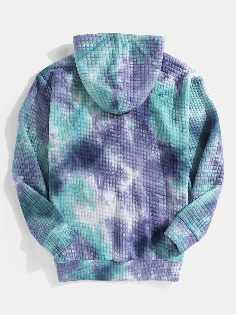 Męskie Żakardowe Bluzy Z Kapturem Ze Sznurkiem W Kolorze Tie-dye Z Kieszonką