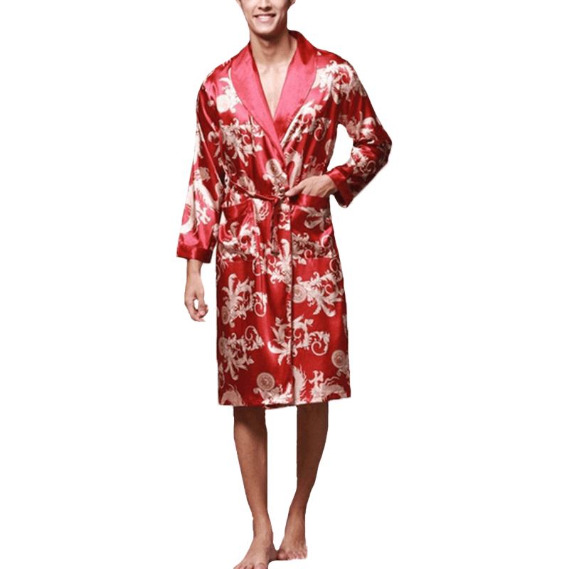 Męskie Satynowe Jedwabne Piżamy Kimono Szlafrok Szlafrok Szlafrok Bielizna Nocna Bielizna Nocna