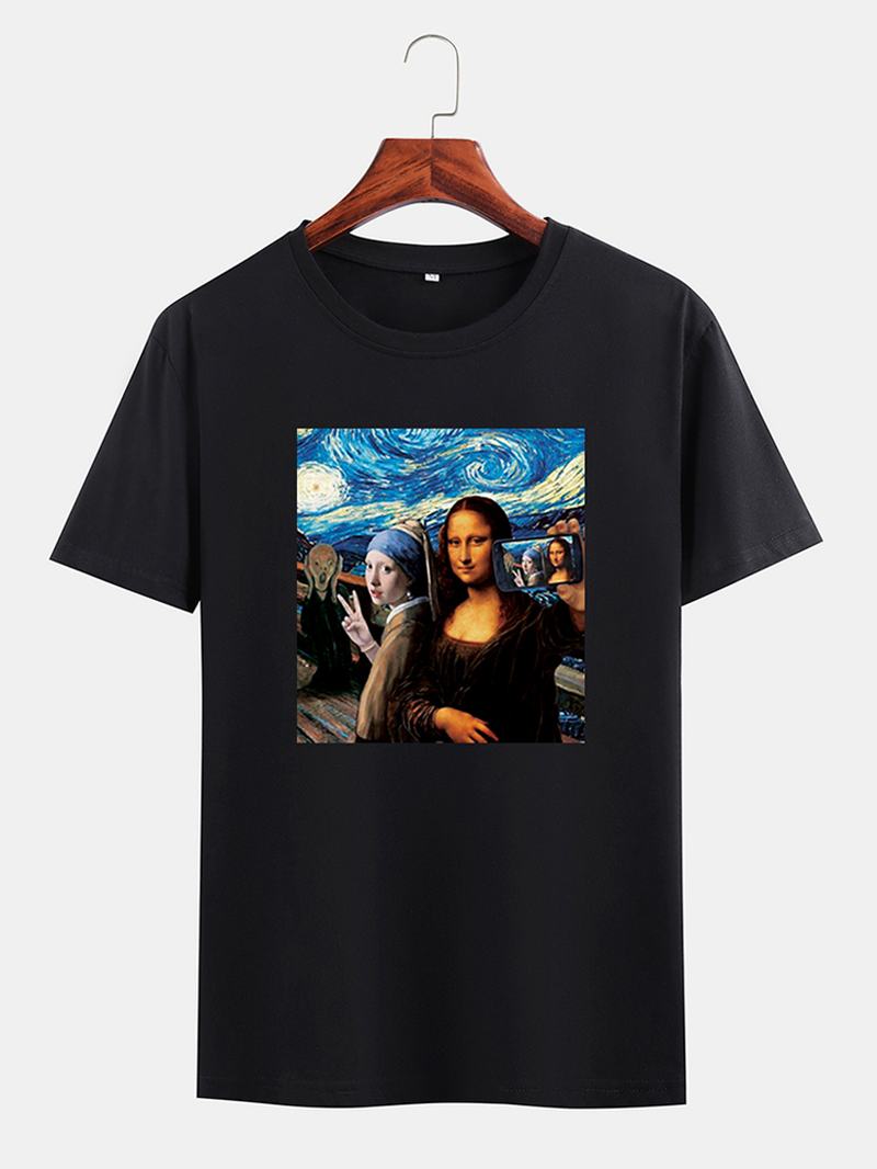Męskie Śmieszne Koszulki Z Krótkim Rękawem Kuso Mona Lisa I Van Gogh Z Nadrukiem Olejnym