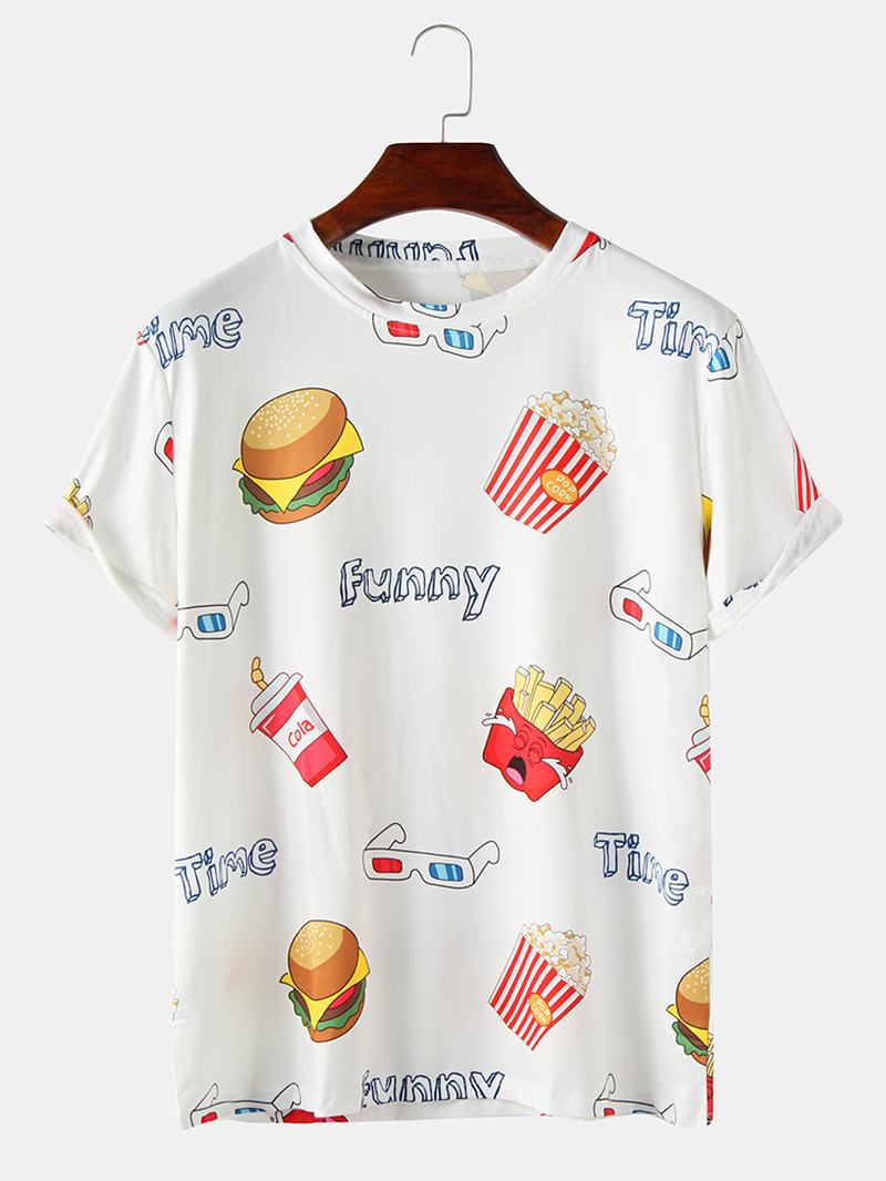 Męskie Śmieszne Koszulki Z Krótkim Rękawem Z Okrągłym Dekoltem I Nadrukiem Fast Food