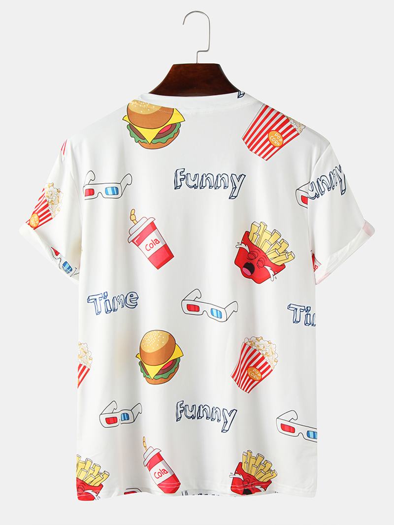 Męskie Śmieszne Koszulki Z Krótkim Rękawem Z Okrągłym Dekoltem I Nadrukiem Fast Food