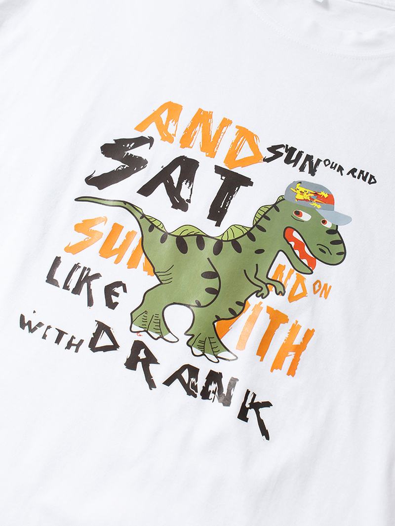 Męskie Śmieszne Kreskówki Dinozaura Z Nadrukiem Z Krótkim Rękawem Luźne Koszulki