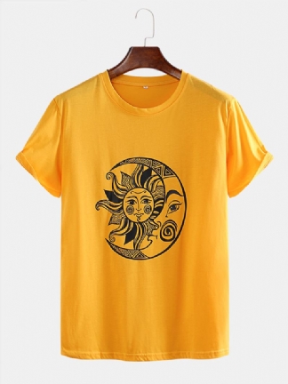 Męskie Śmieszne Sun Moon Cartoon Drukowanie Oddychające Casualowe Koszulki Z Krótkim Rękawem
