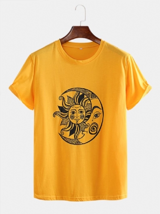 Męskie Śmieszne Sun Moon Cartoon Drukowanie Oddychające Casualowe Koszulki Z Krótkim Rękawem