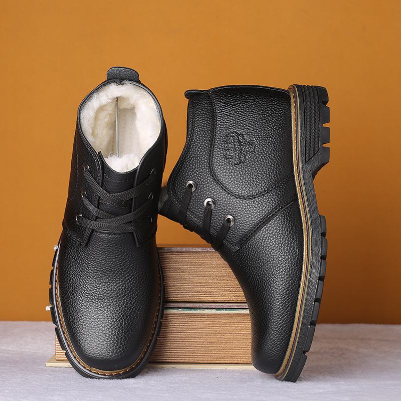 Męskie Skórzane Buty Z Mikrofibry Ciepłe Business Casual Zimowe Botki