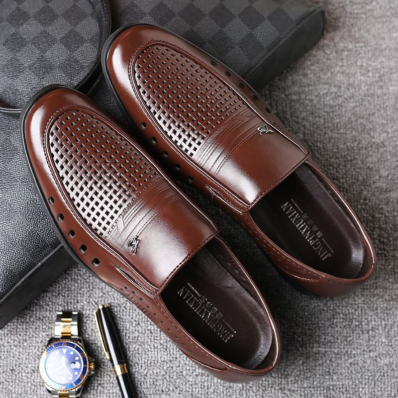 Męskie Skórzane Buty Z Mikrofibry Oddychające Drążone Buty Na Co Dzień