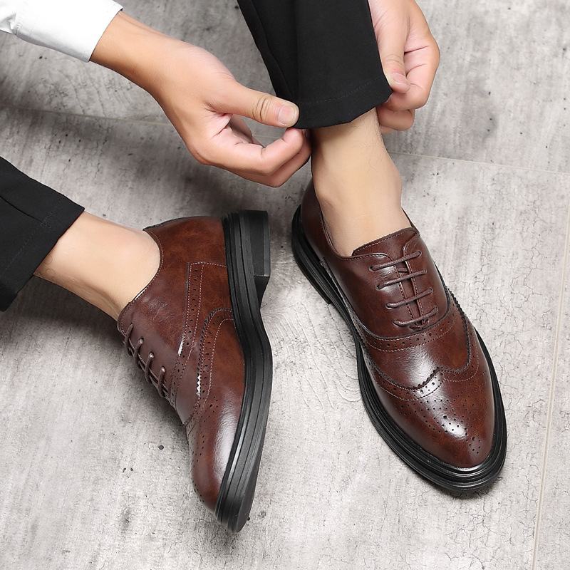 Męskie Skórzane Buty Z Mikrofibry Oddychające Pointy Toe England Style Casual Business Shoes