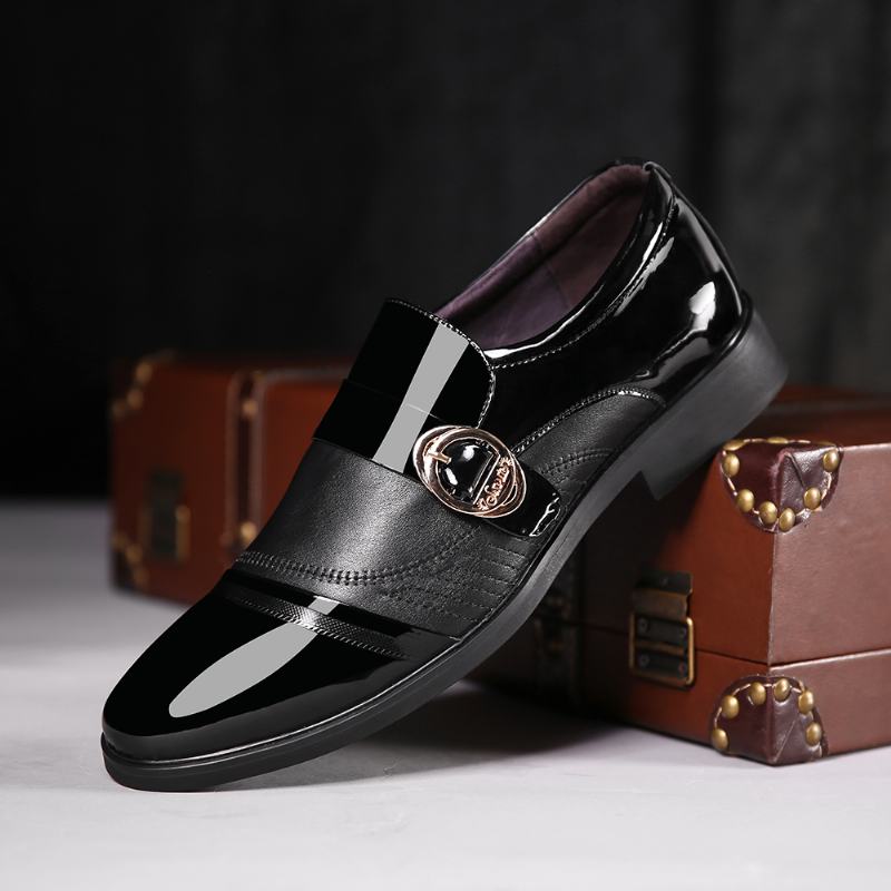 Męskie Skórzane Łączenie Oddychająca Miękka Podeszwa Slip On Retro Casual Dress Shoes