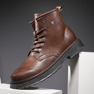 Męskie Skórzane Miękkie Podeszwy Okrągłe Toe Vintage England Style Casual Martin Boots